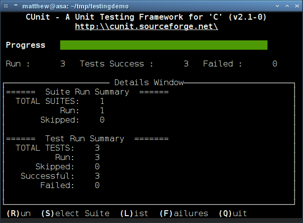 Screenshot of curses interface